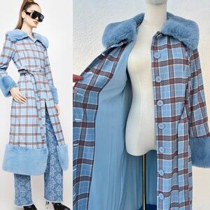 EUC Dolls Kill Hot & Delicious Love Goes On Plaid Trench w/ Faux Fur Trim Size M